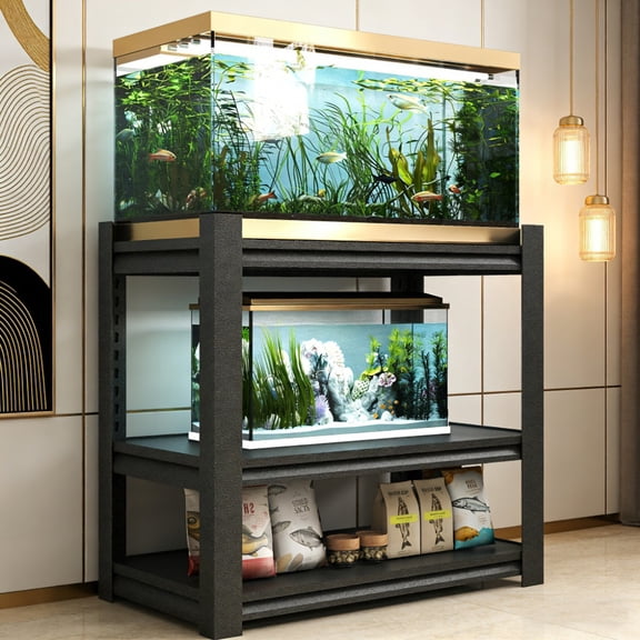 34" Adjustable Heavy Duty Fish Tank Stand for 20-30 Gallon Aquariums | Metal 3-Tier Reptile Tank Rack Shelf for Home Office, Tank Not Included