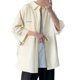 thumbnail image 1 of Camisas De Vestir Para Hombre Camisa de talla grande de tendencia de popularidad informal sólida de verano para hombre camisa de manga cuartos con cuello vuelto para hombre (Beige, M), 1 of 7
