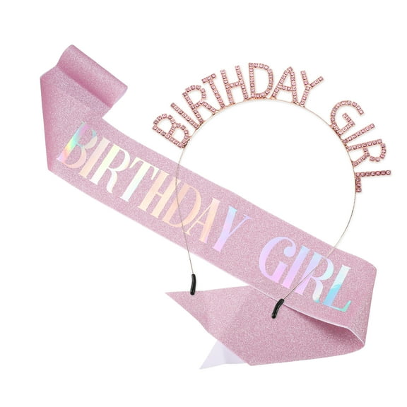 Vocoste 1 Set Women Girls Birthday Headband Tiara Rhinestone Rose Gold Tone Pink