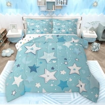Castle Fairy Cartoon Stars Print Bedding Comforter Set 2pcs for Kids Children Teens,Dreamy Princess Twin Comforter Sets Microfiber,Blue White Breathable Bedding Set,Breathable Home Decor,Reversible