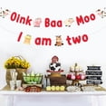 thumbnail image 2 of JOYMEMO Oink Baa Moo I am Two Banner - Farm Animal 2nd Birthday Party Decorations Boy or Girl, Farm Animals Theme Barnyard Second Birthday Party Supplies, 2 of 6