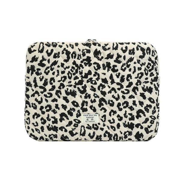 Yucurem Puffy Laptop Sleeve 11-15 Inch Cute Quilted Laptop Protective Case Padded Leopard Print Computer Sleeve for MacBook (Beige L)