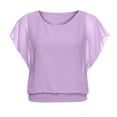 thumbnail image 3 of Delconic Womens Loose Fit Chiffon Blouse Short Sleeve Batwing Top Scoop Neck Lightweight Layered Shirt for Casual Wear Purple M, 3 of 9