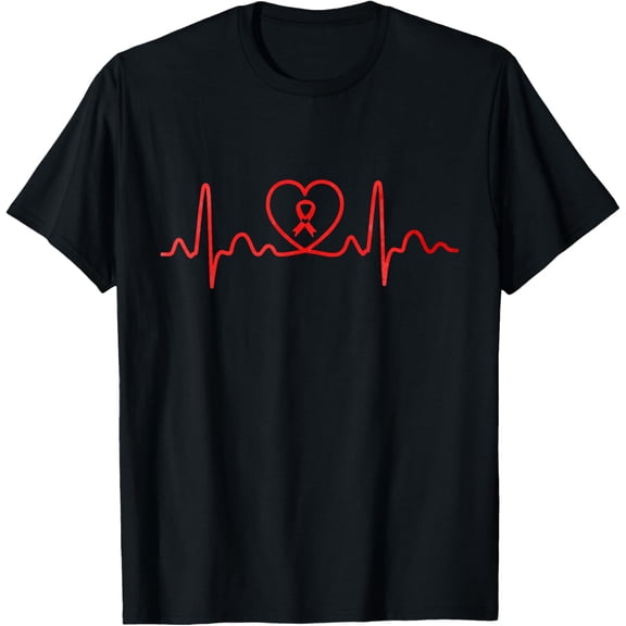 Heart Health Heart Disease Awareness Heartbeat CHD Wear Red T-ShirtMen and women, Black T-shirt, size: Extra large