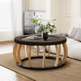thumbnail image 2 of 35.43"Vintage Rattan Solid Wood Round Coffee Table, Curved Legs Boho Accent Table for Dining Room, Kitchen And Living Room,Black Brown, 2 of 9