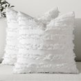 thumbnail image 1 of HAYAN Set of 2 Decorative Boho Throw Pillow Covers Linen Striped Jacquard Pattern Cushion Covers for Christmas Sofa Couch Living Room Bedroom 18x18 Inch White, 1 of 1