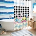 thumbnail image 5 of No Hook Shower Curtain, Easter Shower Curtains for Bathroom with See Through Top Window, Spring Watercolor Bunny Eggs Flowers Black Plaid Waterproof & Washable Bath Curtain Stand Up Stall 36"x72", 5 of 9