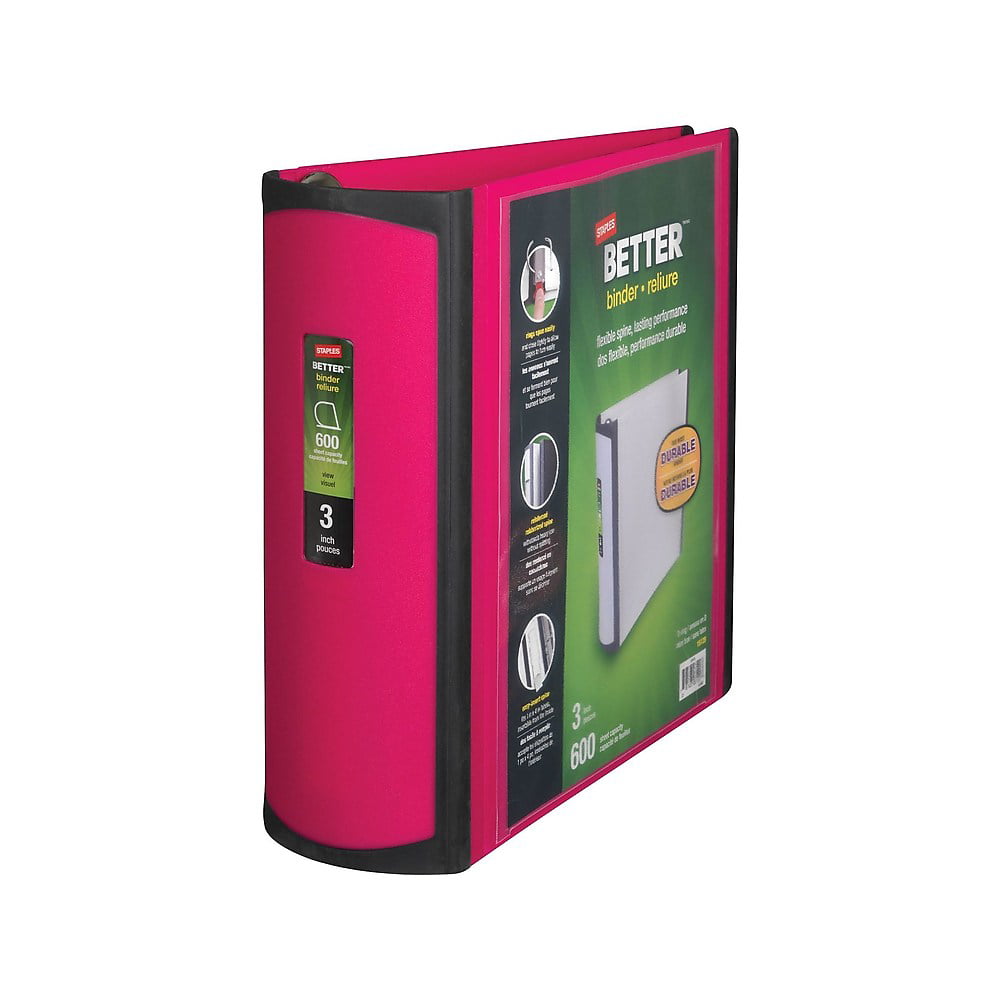 Staples Better 3Inch D 3Ring View Binder Pink (15128US) 702876