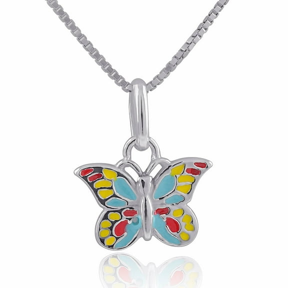 Sterling Silver Womens Red Blue Yellow Enamel Butterfly Charm Necklace Gifts For Women Teens Mom