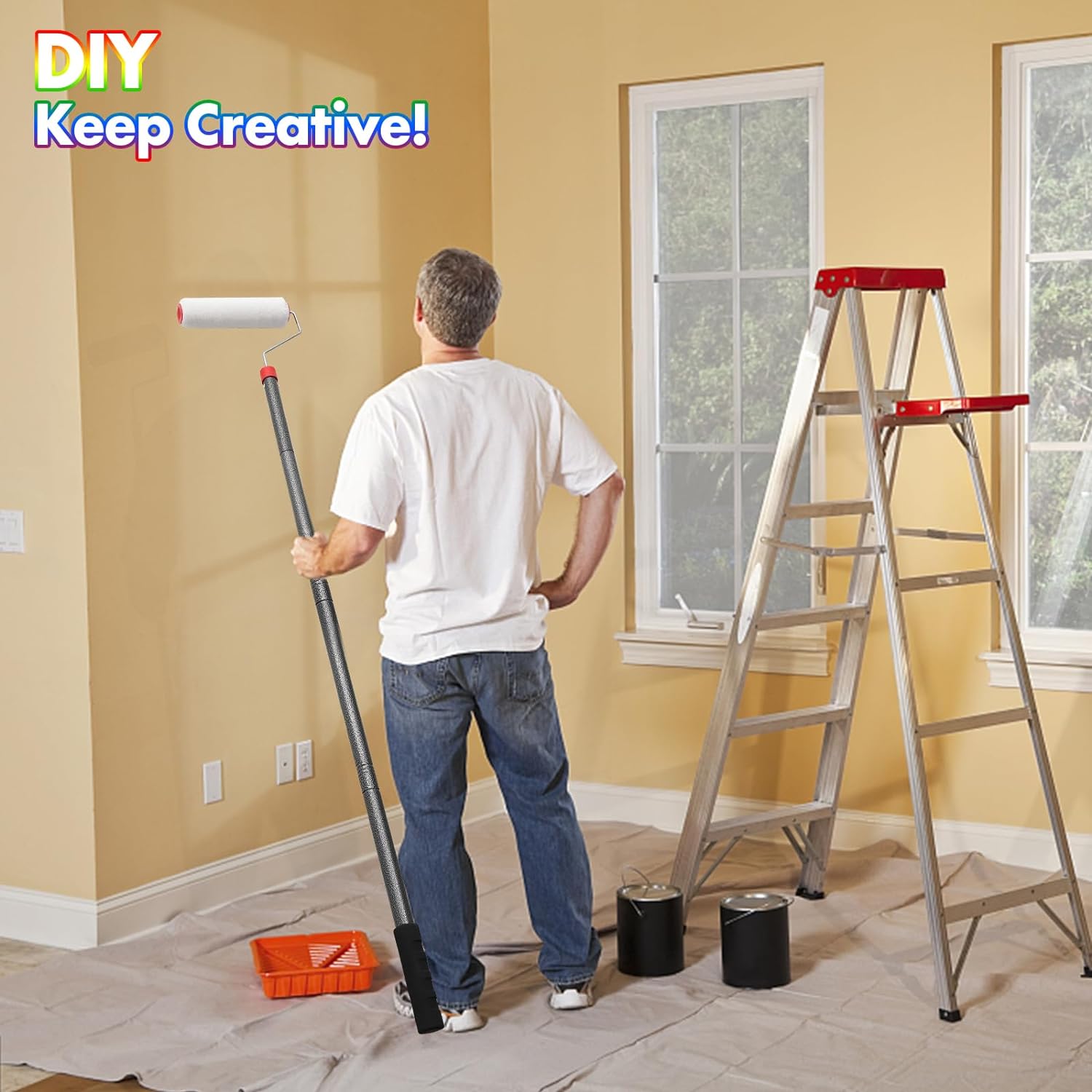 Paint Roller Kit with 4 Ft Extension Poles and Microfiber Covers photo 3