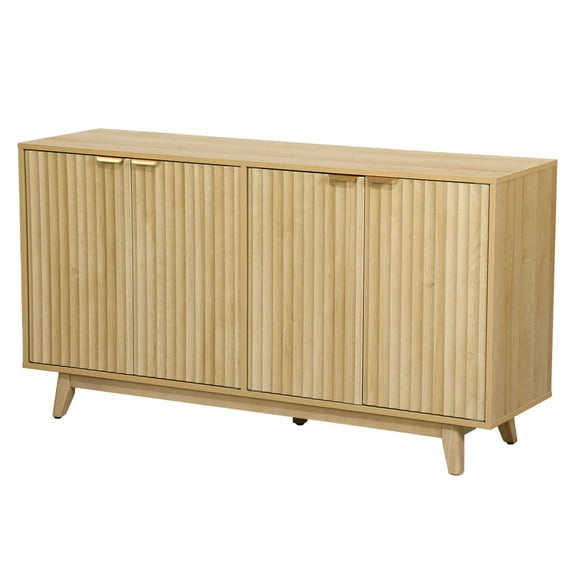 Fluted Sideboard Buffet Cabinet 55", Coffee Bar Storage with Doors & Shelves, Nature Wood Accent Cabinet, Entryway Console Table