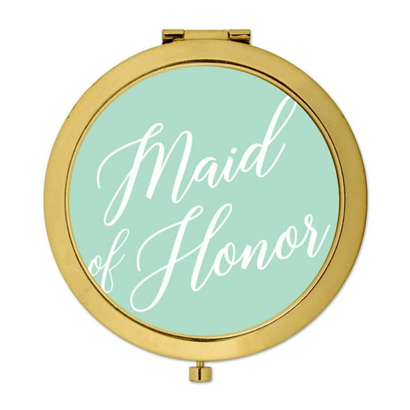 Koyal Wholesale Gold Compact Mirror Maid of Honor Wedding Gift, Mint Green, 1-Pack
