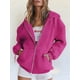 thumbnail image 5 of Sudaderas con Capucha y Cremallera para Mujer, Sudaderas Extragrandes, Conjuntos de Moda Escolar para Otoño, Chaquetas Informales, Ropa de Invierno Rosa Brillante XXL, 5 of 9