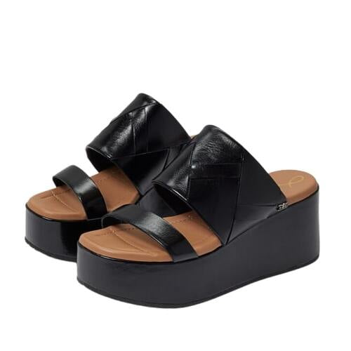 Sam Edelman Sasha Black Slip On Open Toe Strappy Wedge Heel Platforms Sandals (Black, 11)