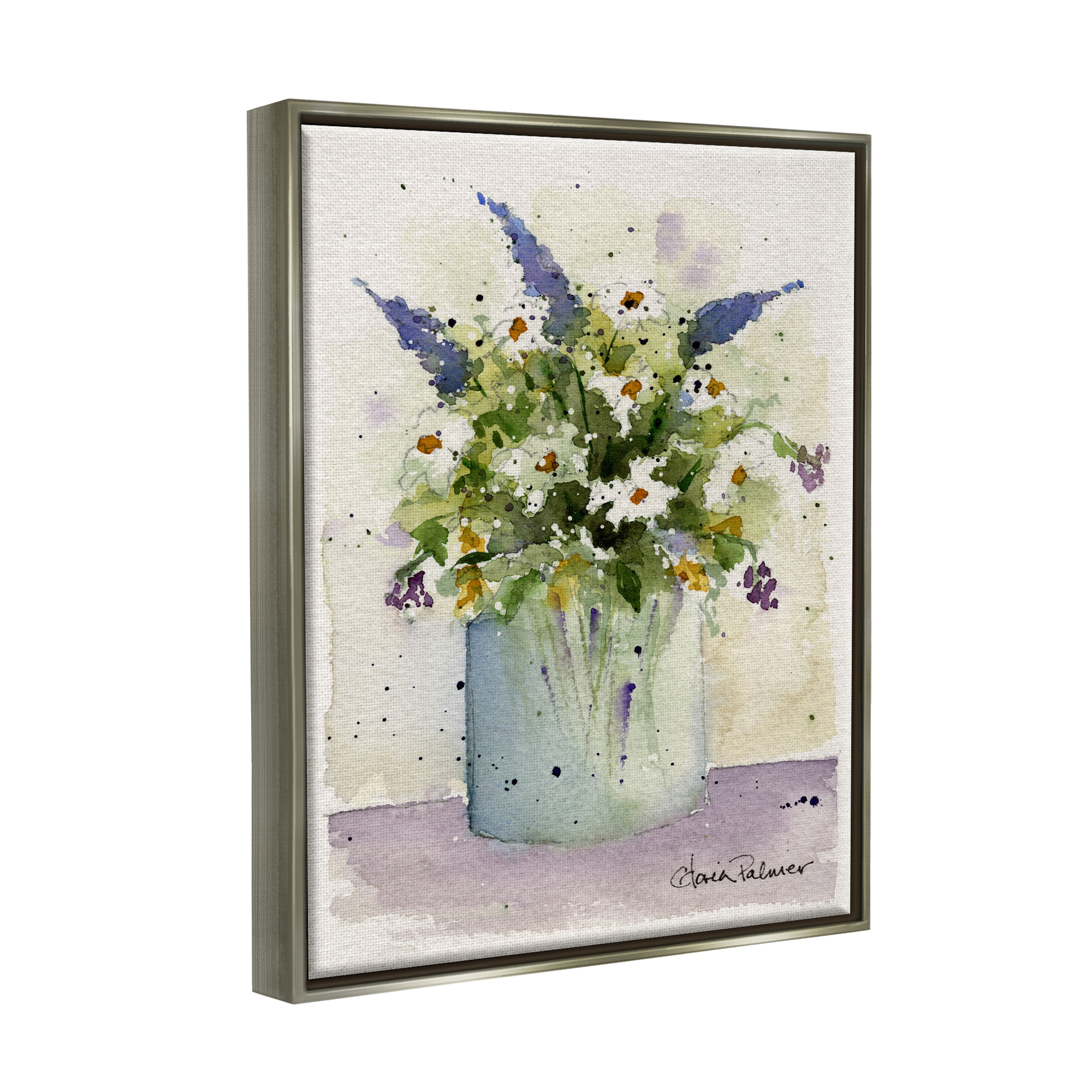 Stupell Industries Abstract Lilac & Daisy Blooms Botanical & Floral Painting Gray Floater Framed Art Print Wall Art