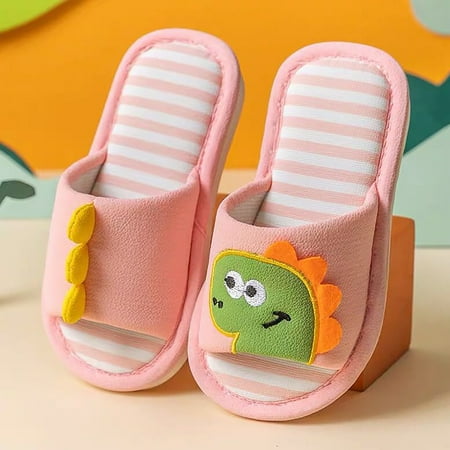 

Cathalem Child Slippers Cartoon Dinosaur Pattern House Slippers For Toddler Open Toe Cotton Linen Comfort Toddler Slippers Size 5 A 7 Years