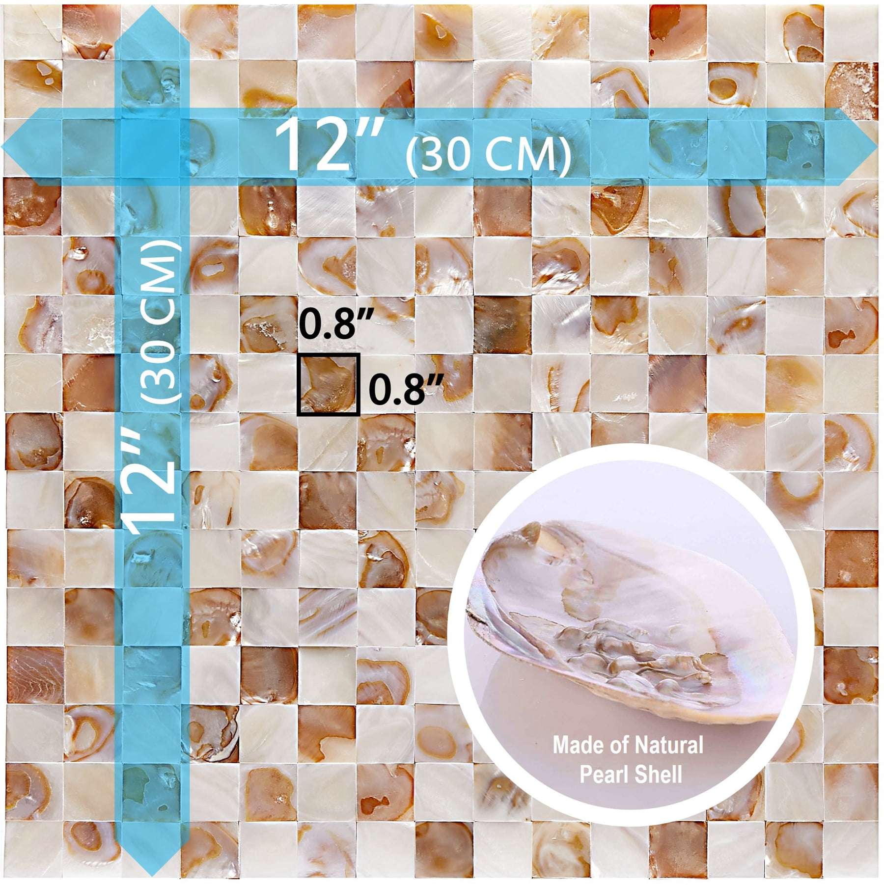 Acopelo Peel and Stick Natural Mother of Pearl Mosaic Shell Tile Checkboard 12" x 12" for Backsplash - 6 Tiles
