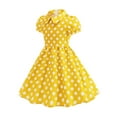 thumbnail image 3 of Lumtrix Girls Short Sleeve 50s Lapel Vintage Swing Dress Polka Dot Dress Casual A-Line Party Dress for 3-14 Years Yellow 110, 3 of 6
