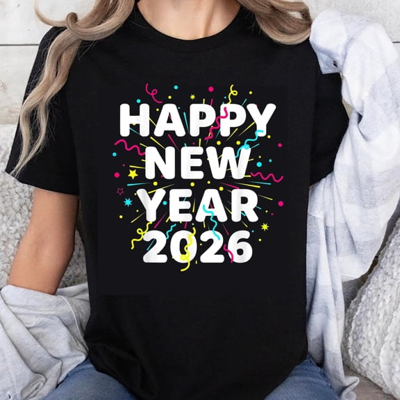 100% Cotton Happy New Year 2026 Celebration T-Shirt For Women Men Unisex Party Shirt Festive Christmas Holiday Apparel Fun Gift Idea