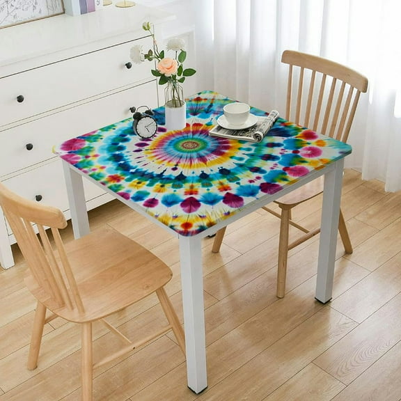 HAOXIT Pastel Tie Dye Rectangle, Polyester Waterproof Table Cloth Cover, s for Picnic Party Dining Room 44''x44''