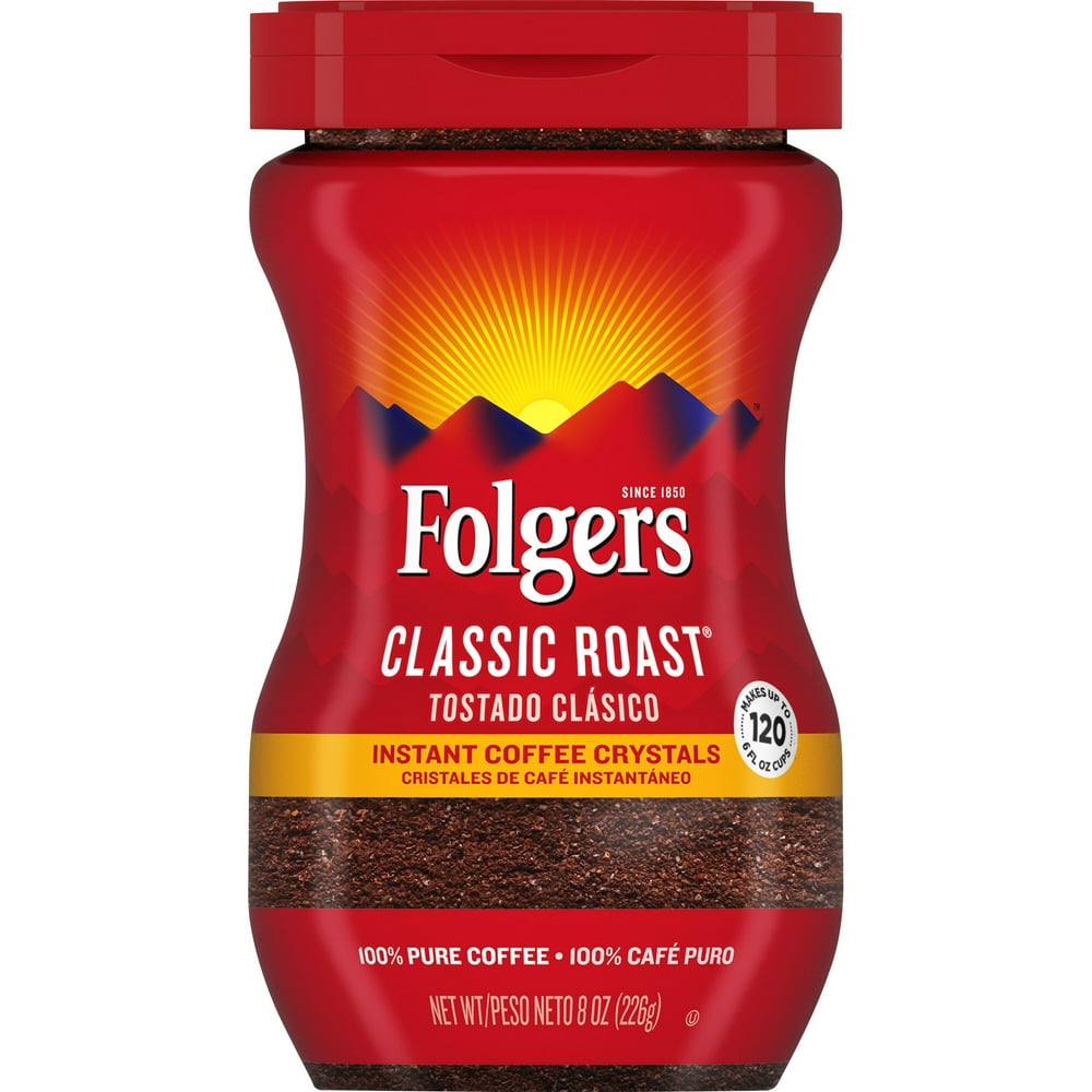 Folgers Classic Roast Instant Coffee Crystals, 48 Ounce (6x8 Jars