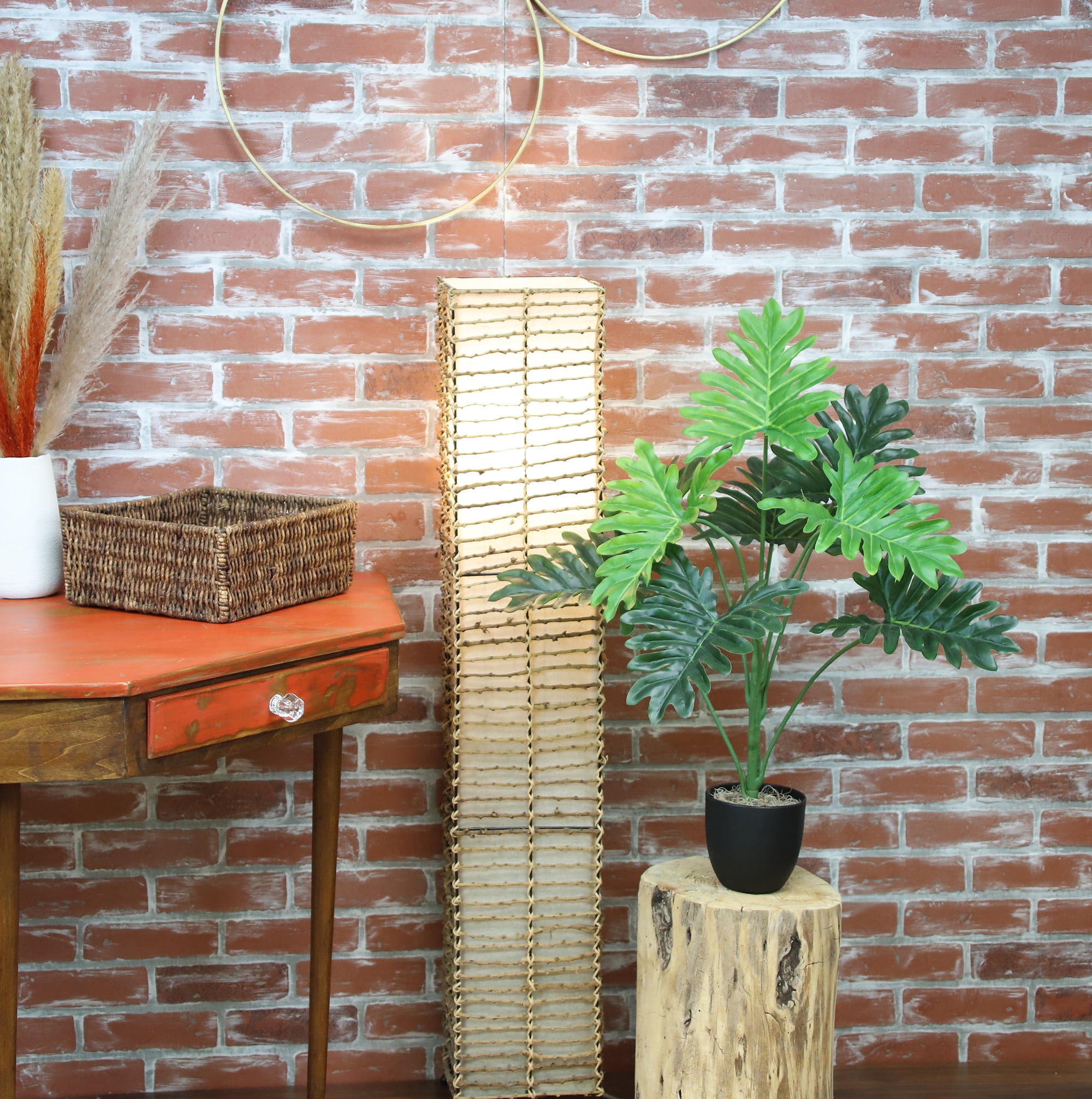 The Mod Greenhouse 32" Artificial Green Silk Happy Philo Tabletop Plant in Black Matte Pot