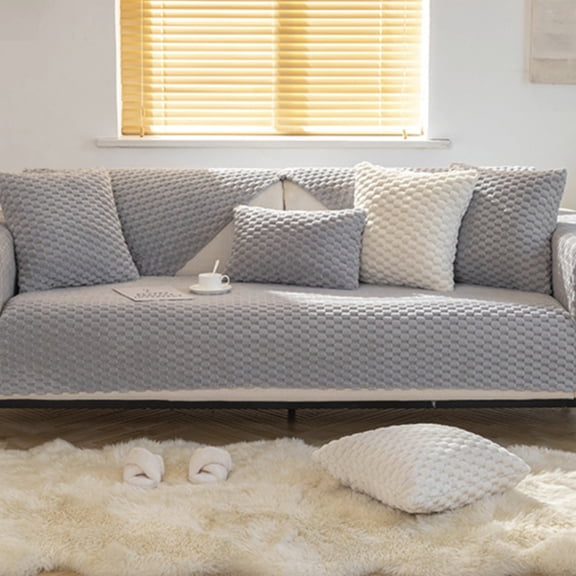 Btomtd Plush Sofa Cover for Three Seater Couches, Washable and Non Slip Furniture Sofa Protector, Thick Soft Couch Cover, Size 47" x 28", Gray