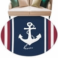 thumbnail image 2 of Vintage Nautical Flag Round Living Room Rugs 6 ft, Anchor Red White Striped Medieval Washable Area Rug with Non-Slip Sturdy Edge Binding Round Carpet for Kitchen Office Bedroom, 2 of 9