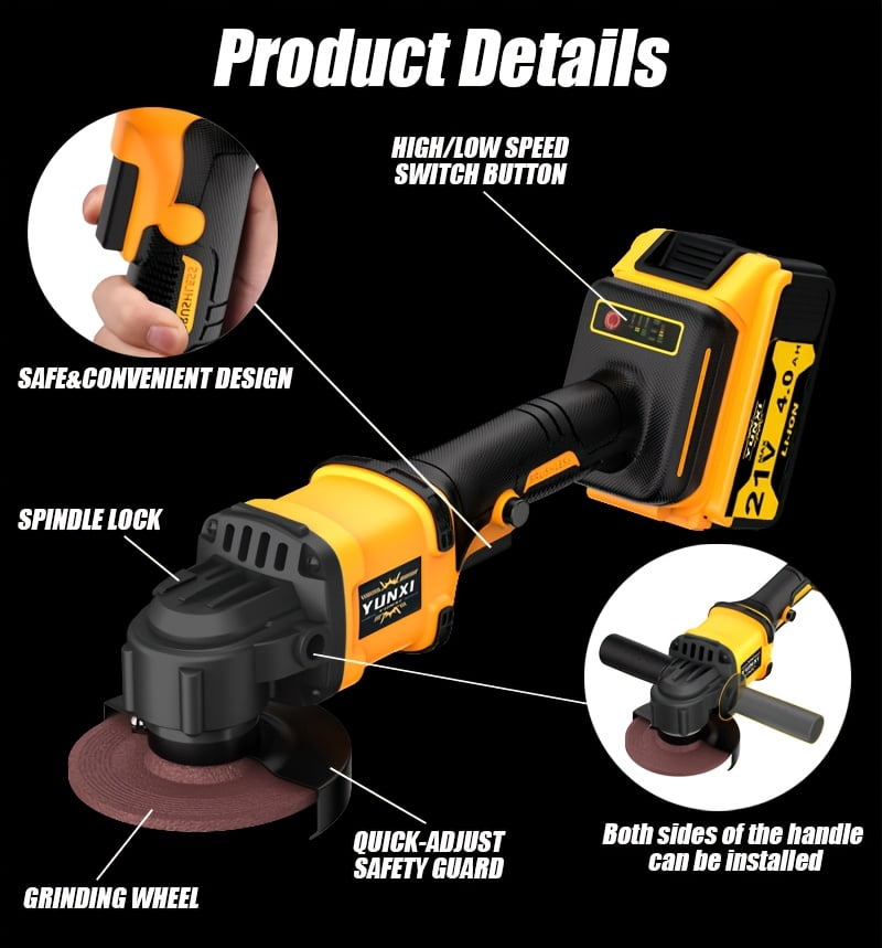 DGB Cordless Angle Grinder for Rust Removal and Surface Refinishing, Portable Electric Grinder for Metal Cleaning and Restoration, Handheld Grinder for Automotive and Home Restoration Projects