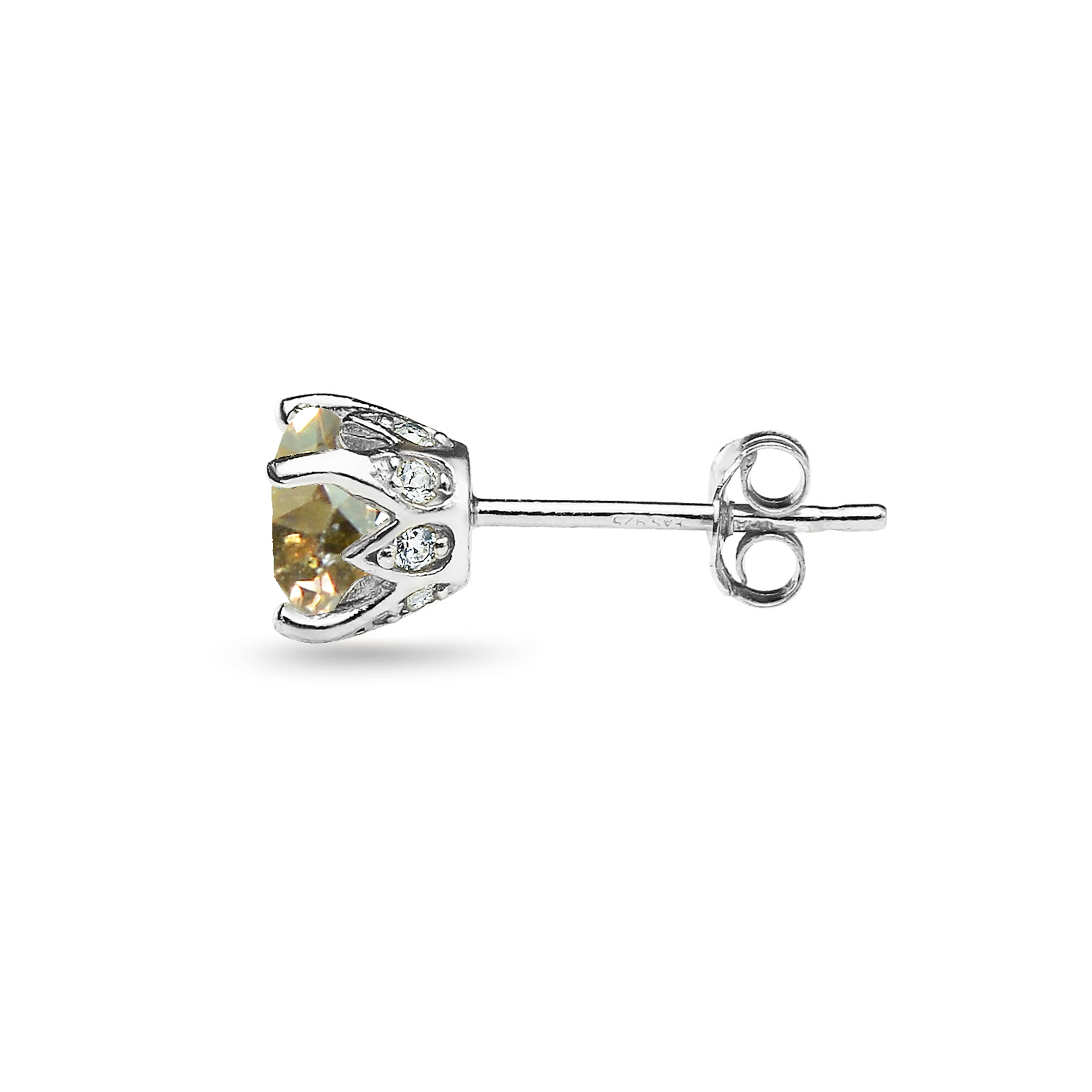925 Silver Golden Shadow Crown Stud Earrings Made w/ Swarovski Crystal