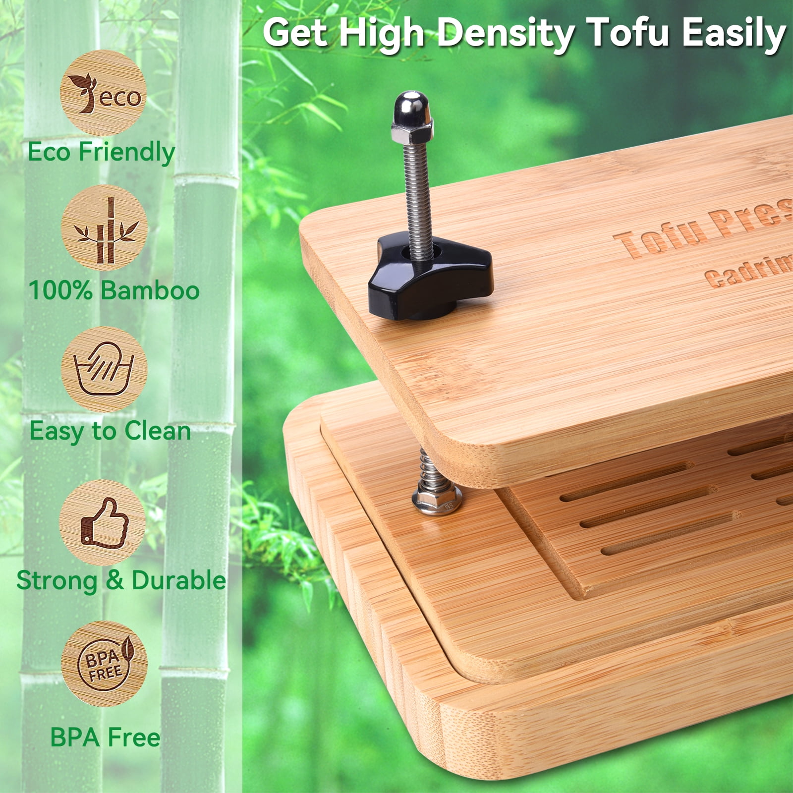 Cadrim Bamboo Tofu Press, Efficient Tofu Maker with Built-in