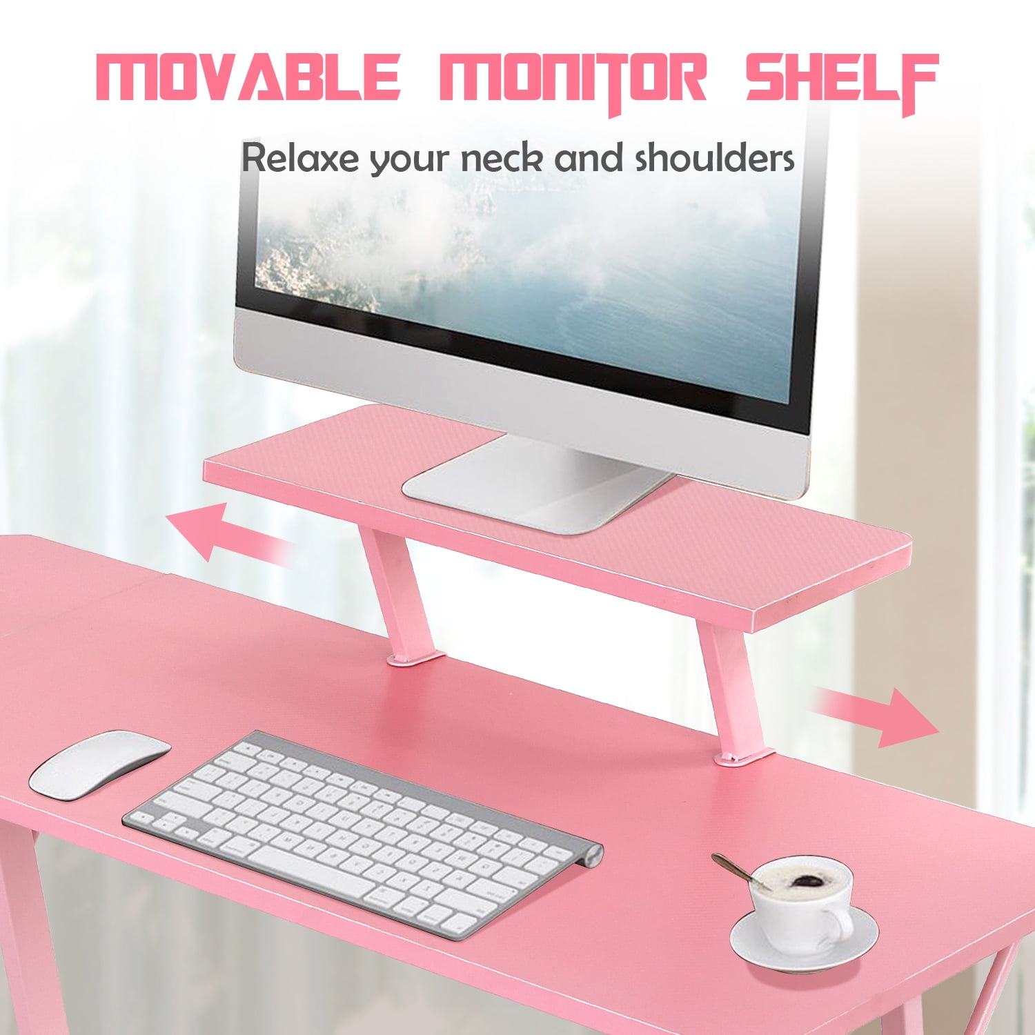 CL.HPAHKL L Shaped Gaming Desk, Gaming Corner Desk with Monitor Riser Stand 50 Inch PC Desk Computer Table Desk with Large Desktop Studying and Working and Gaming for Home and Work Place, Pink