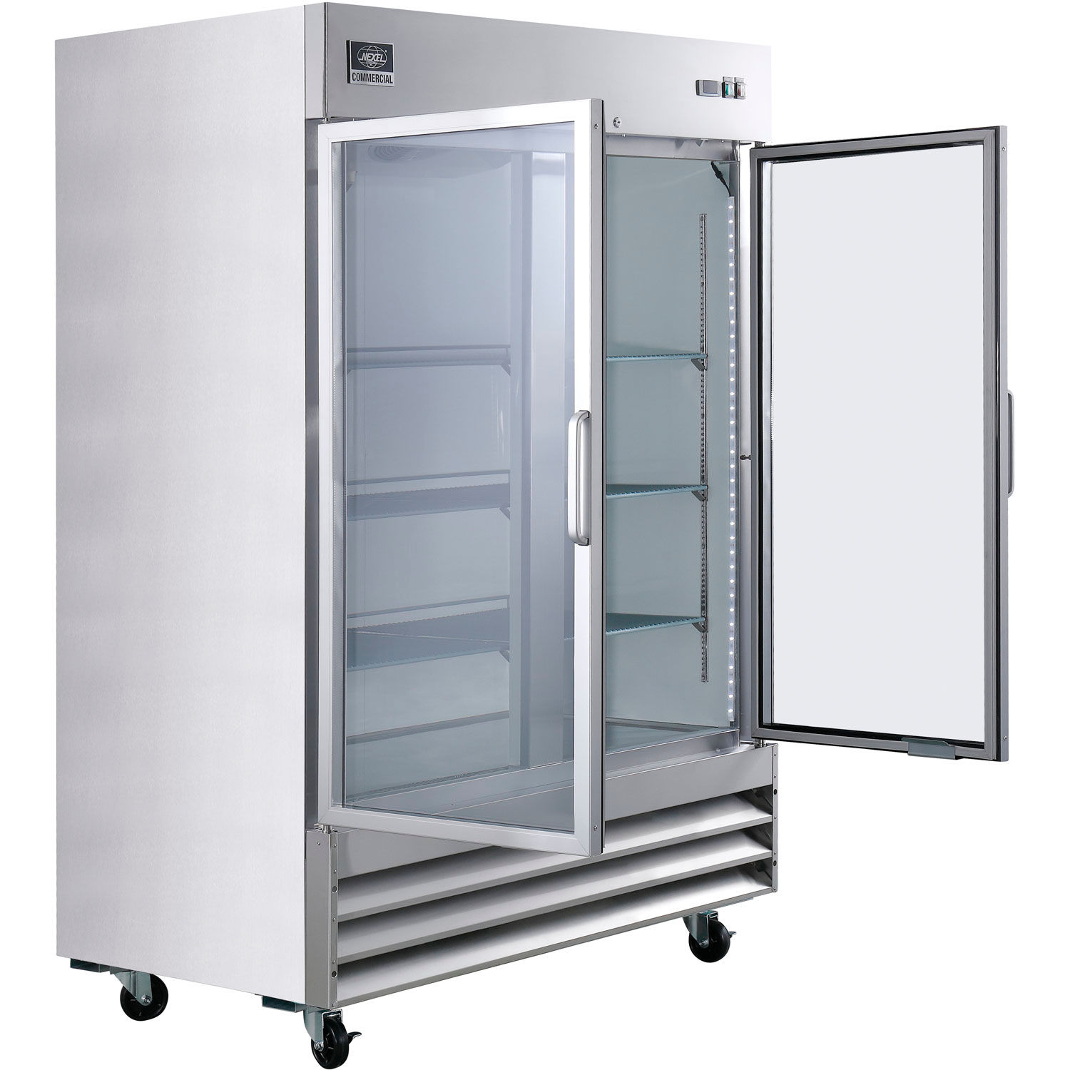 Nexel Reach In Freezer, 2 Glass Doors, 47 Cu. Ft.