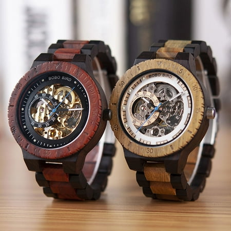 (2 Color) BOBO BIRD Automatic Mechanical Luxury Wooden Watch Men Fashion Decoration Sport Business Wristwatch Gift Box Mechanical