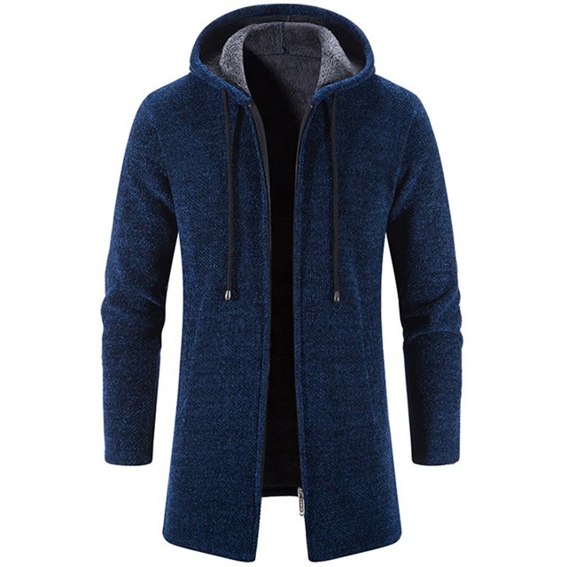 Suéter de punto para hombre, chaqueta, gabardina, elegante, de color liso, con forro polar, para otoño e invierno