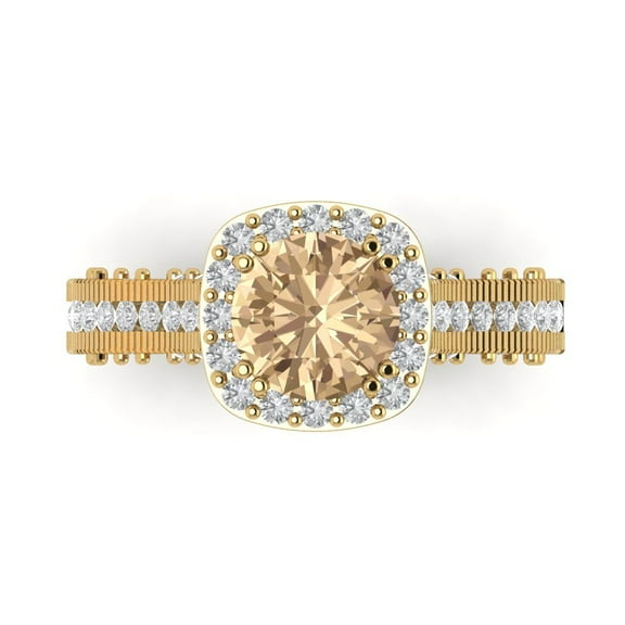 Halo Engagement Ring for Women - 2.37ct Yellow Moissanite in 14K Yellow Gold Promise Ring