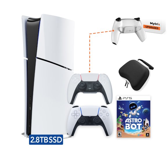 PlayStation 5 Slim Digital 2.8TB SSD ASTRO BOT Console, an Additional Upgraded PS5 Controller with Remappable Back Paddles and Turbo, Controller Case - PS5 Slim Digital Console