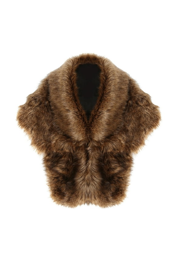 Womens Fake Faux Fur Shawl Wrap Fluffy Plush Collar Shrug for Cocktail Reception Party Warm Winter Jacket Brown