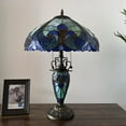 thumbnail image 6 of Tiffany Table Lamp Green Blue Stained Glass Shade Base LED Bulbs Included for Living Room Bedroom Bedside16"W*16"D*24"H, 6 of 7