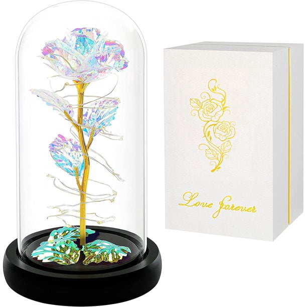 Roses Gifts for Women, Mom Birthday Gifts, Colorful Artificial Flower Rose Light Gift in A Glass Dome, Gifts for Daughter Women Mom Rose Gifts for Mothers Day, Valentines Day, Anniversary