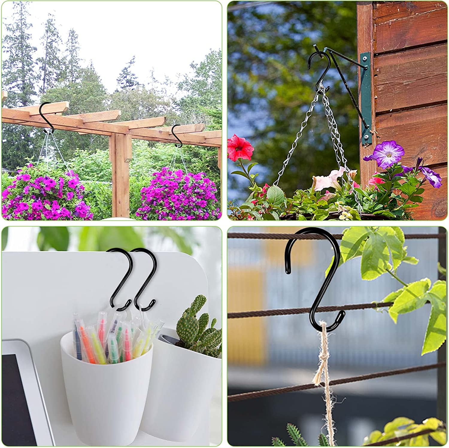 4 Pack 6 Inch Large s Hooks for Hanging Plants, 5 MM Thick Heavy Duty Black  s Hooks for Hanging Outdoor Plants, Bird Feeders, Wind Chimes, Gardening