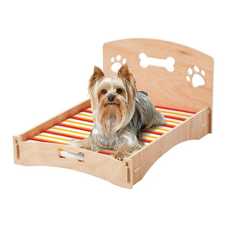 UPC: 0084358052508 | Wooden Bone & Paw Design Sofa Cat & Dog Bed With Removable Cover – small