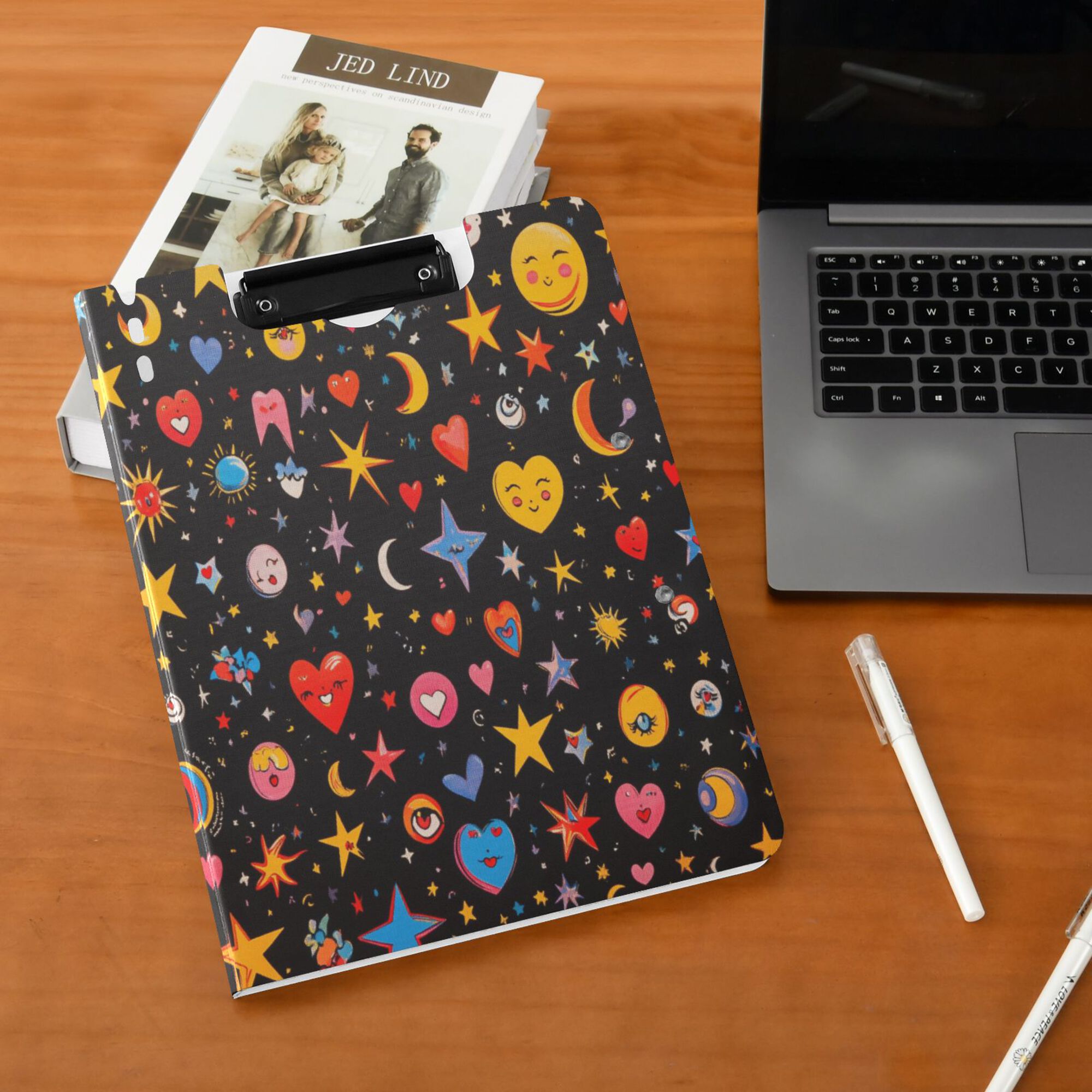 FORMRS A4 Clipboard Folder with Pen Holder Horizontal Foldable School Office Binder, Moon Pattern