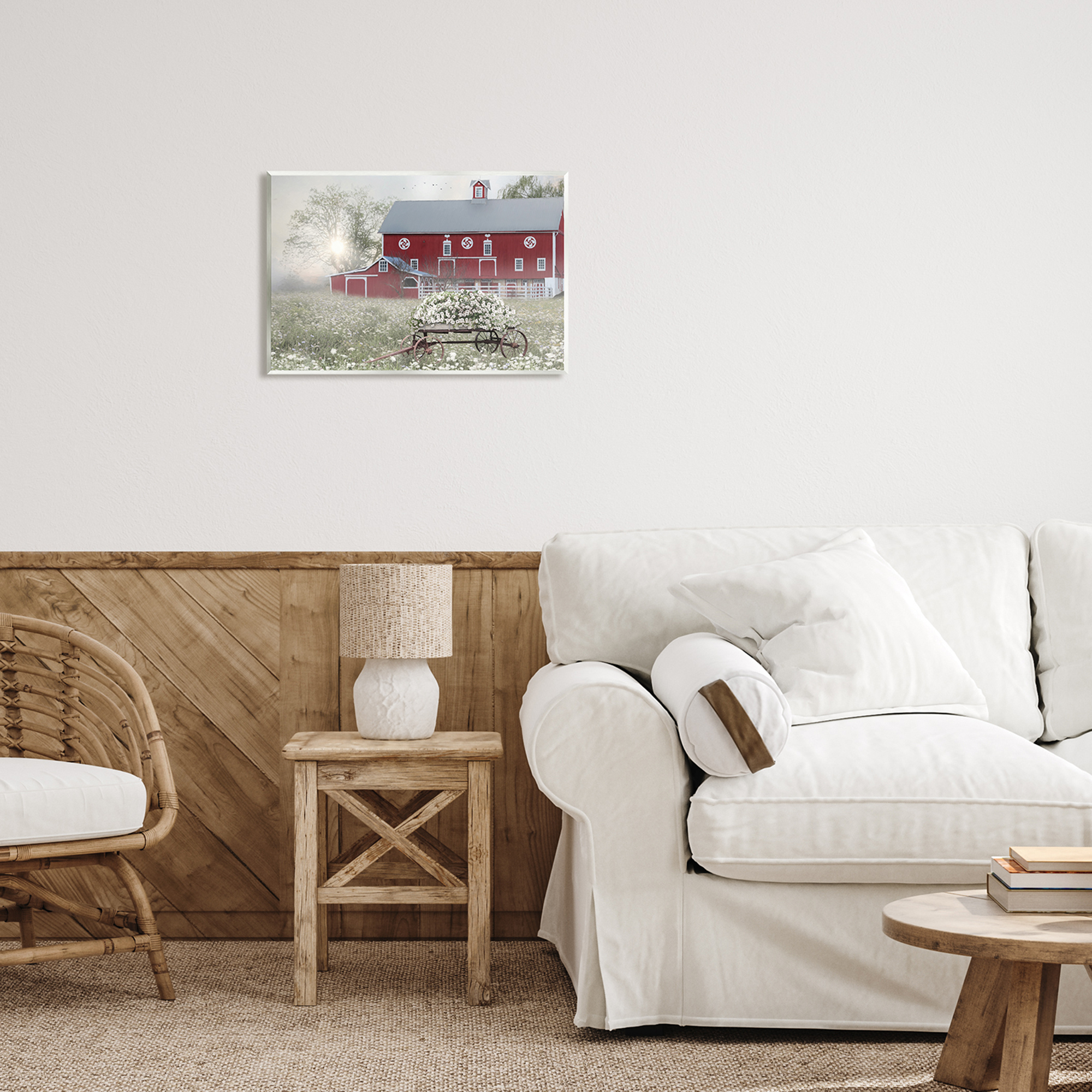 Stupell Red Barn Floral Wagon Meadow Landscape Painting Wall Plaque Unframed Art Print Wall Art