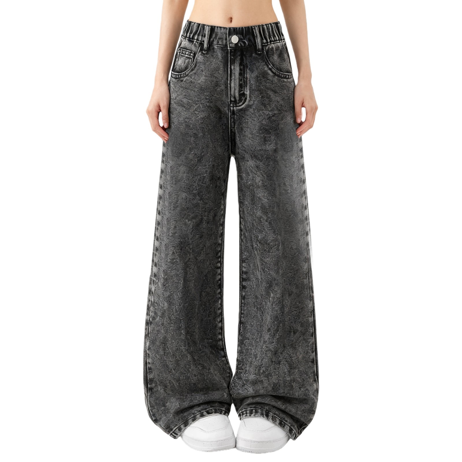 EnJoCho Bow Jeans For Girls Wide Leg Baggy Denim Pants Cute High Waisted Trousers Kids Casual Streetwear With Pockets School Girls Elastic Waist Pants 6-14Y