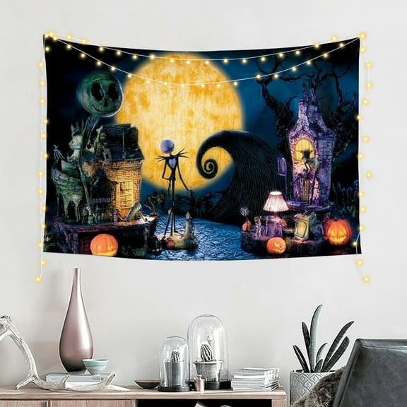 FCXZI Halloween Nightmare Themed Party Photography Backdrop Pumpkin Moon Town Background Birthday Baby Shower Christmas Party Decorations Photo Tapestry Props 60*40in
