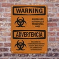 thumbnail image 5 of Biohazard Authorized Personnel Bilingual OSHA WARNING Rigid Plastic Sign 14 Inch x 10 Inch - 5 Pack, 5 of 8