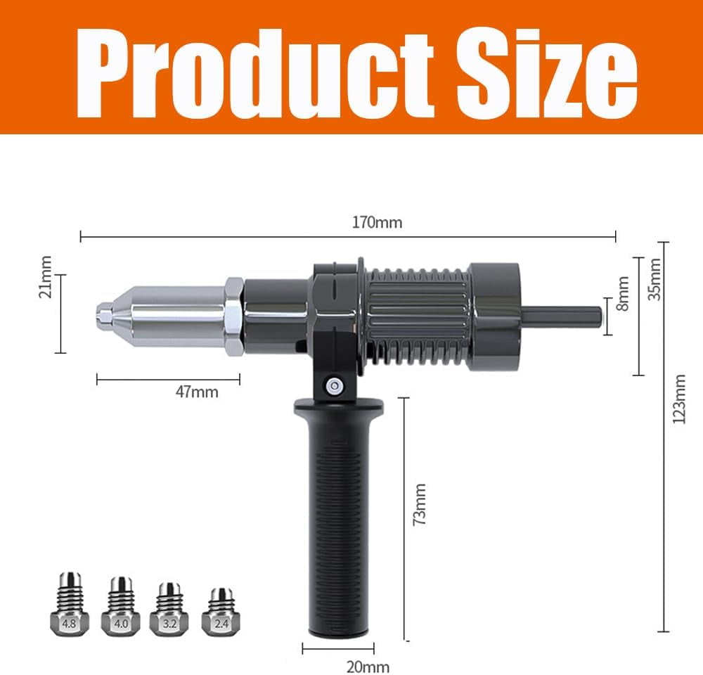 Professional Electric Rivet Gun Adapter Kit for Cordless Drill, 2026 New Drill Attachment with 4 Sizes Threaded Heads (M3 M4 M5 M6), Hand Tool for Metal Working, Automotive, HVAC & DIY Home RepairT