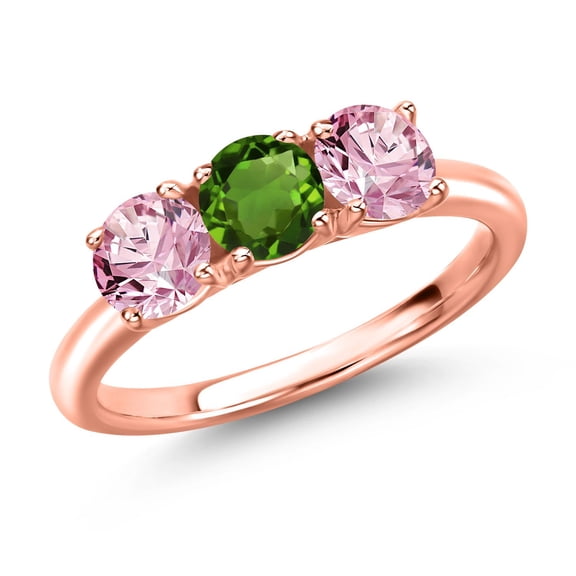 Gem Stone King 18K Rose Gold Plated Silver Green Chrome Diopside and Pink Lab Grown Diamond Engagement Ring for Women | 1.50 Cttw | Round 5MM | Gemstone Birthstone | Size 5