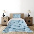 thumbnail image 3 of Ambesonne Striped Quilted Coverlet 2 Pcs, Turtle Blue Aquatic, Twin Size, Blue Navy, 3 of 4